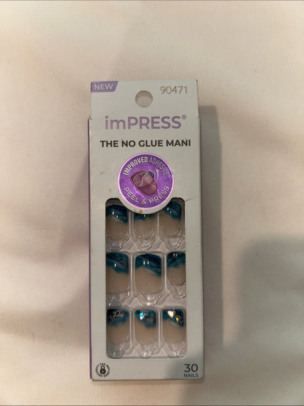 imPRESS Press-On Nails Beige with Teal Glitter French Tips